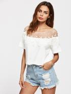 Shein Hollow Out Crochet Neck Tee