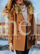 Shein Camel Shawl Collar Pockets Coat
