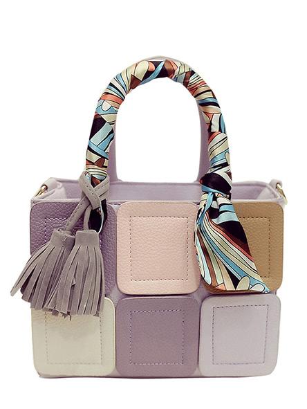 Shein Scarf Handle Patchwork Mini Tote Bag
