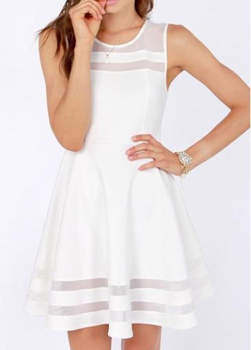 Rosewe Laconic White Round Neck Sleeveless A Line Dress