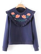 Shein Frill Detail Embroidered Sweatshirt