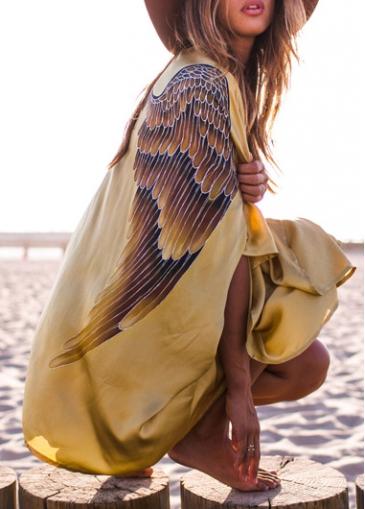 Rosewe Printed Golden Batwing Sleeve Cover Up