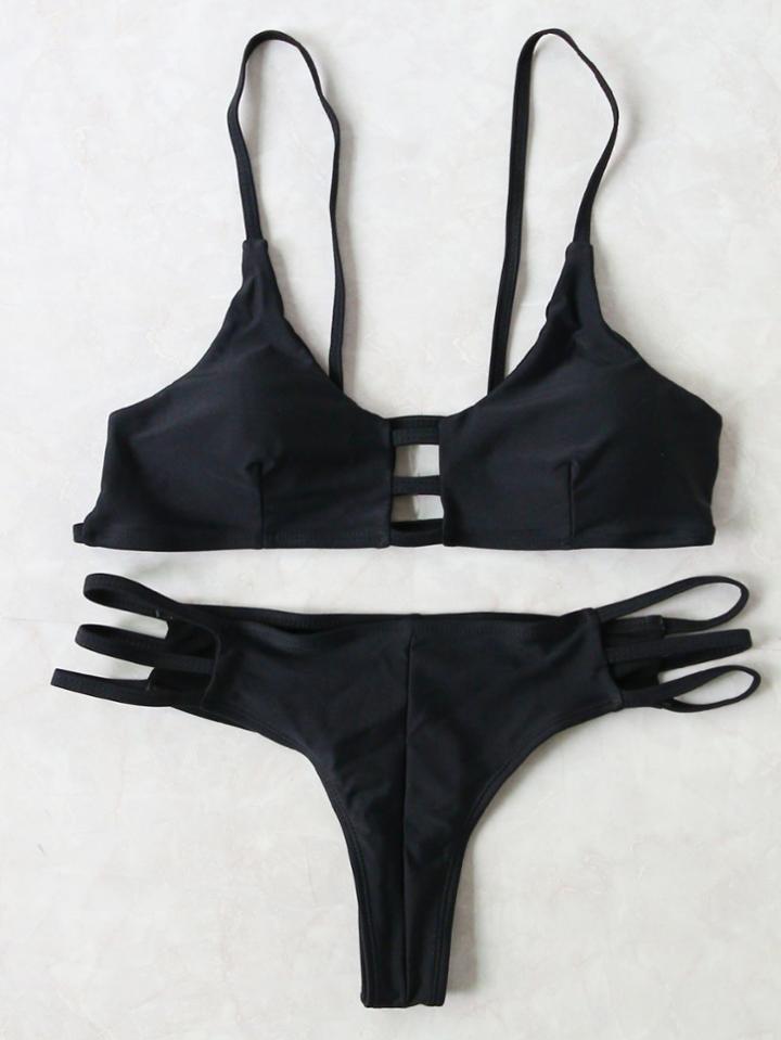 Shein Black Ladder Cutout Push Up Bikini Set