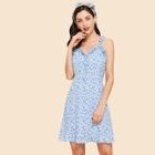 Shein Daisy Print Frill Trim Knot Front Dress