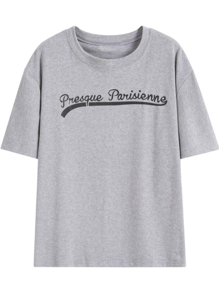 Shein Grey Short Sleeve Letters Print T-shirt