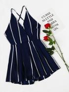 Shein Stripe Surplice Front Criss Cross Back Romper