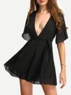 Shein Deep V Neck Self-tie Chiffon Romper