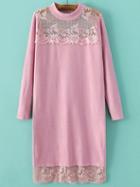 Shein Pink Band Collar Lace Long Sweater