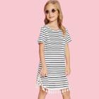 Shein Girls Tassel Hem Striped Dress