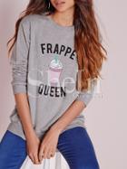 Shein Grey Crew Neck Ice Frappe Queen Print Sweatshirt