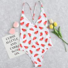 Shein Crisscross Open Back Watermelon Print Swimsuit