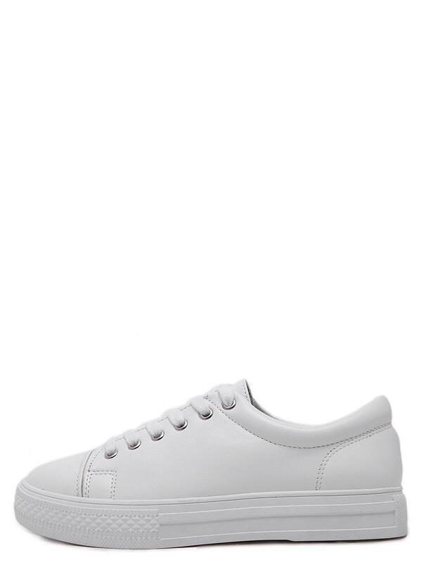 Shein White Round Toe Lace Up Sneakers