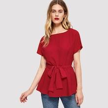 Shein Waist Belted Solid Peplum Top