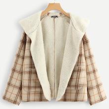 Shein Pocket Front Hoodie Plaid Coat