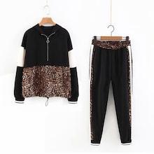 Shein Drawstring Hem Contrast Leopard Print Top & Pants