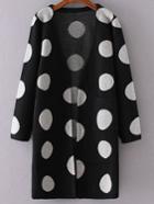 Shein Black Polka Dot Collarless Long Sweater Coat
