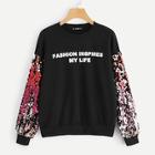 Shein Contrast Sequin Letter Print Pullover