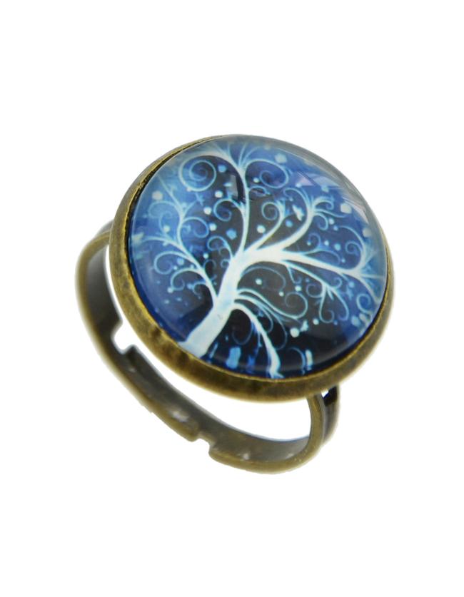 Shein Blue Amber Style Adjustable Tree Shape Rings For Women