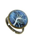 Shein Blue Amber Style Adjustable Tree Shape Rings For Women
