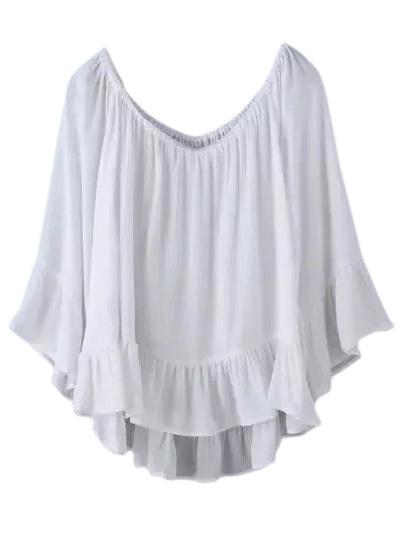 Shein White Boat Neck Bell Sleeve Ruffle Cotton Hemp Blouse