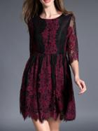 Shein Purple Contrast Black Sheer Lace Dress