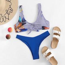 Shein Knot Front Mix-and-match Random Pattern Bikini Set