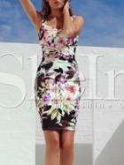 Shein Floral Print In Black Sweetheart Neck Bodycon Dress