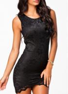 Rosewe Lace Hollow Back Sleeveless Black Sheath Dress