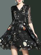 Shein V Neck Stars Print Elastic-waist Dress