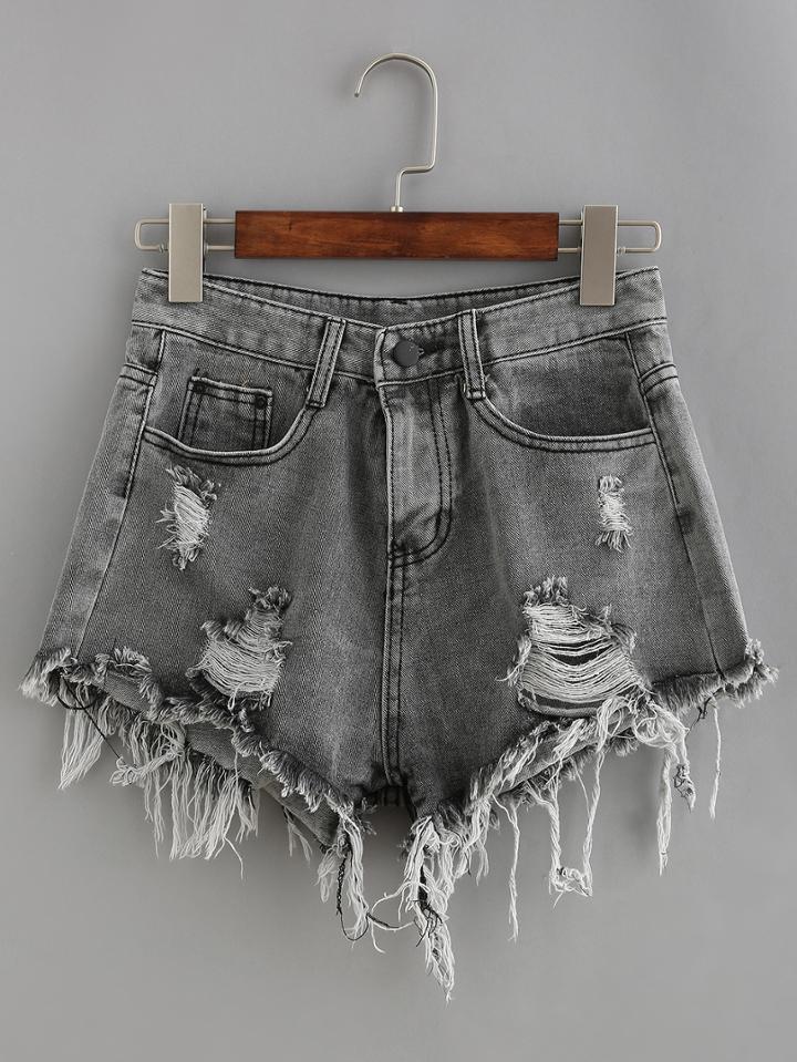 Shein Frayed Grey Denim Shorts