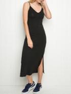 Shein Black Side Split Knitted Spaghetti Strap Midi Dress