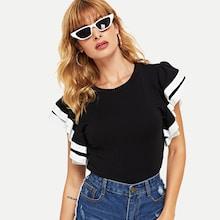 Shein Layered Ruffle Armhole Solid Tee