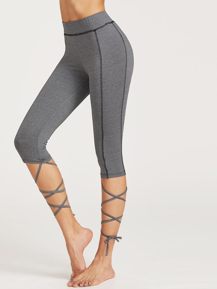 Shein Heather Grey Topstitch Tie Hem Capris