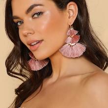 Shein Multi Layered Fringe Earrings Mauve Pink