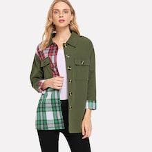 Shein Button Decoration Plaid Jacket