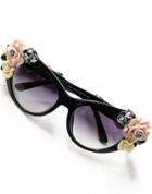 Shein Purple Lenses Black Flower Embellished Sunglasses