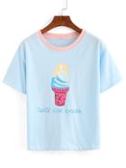 Shein Contrast Neck Ice Cream Print T-shirt