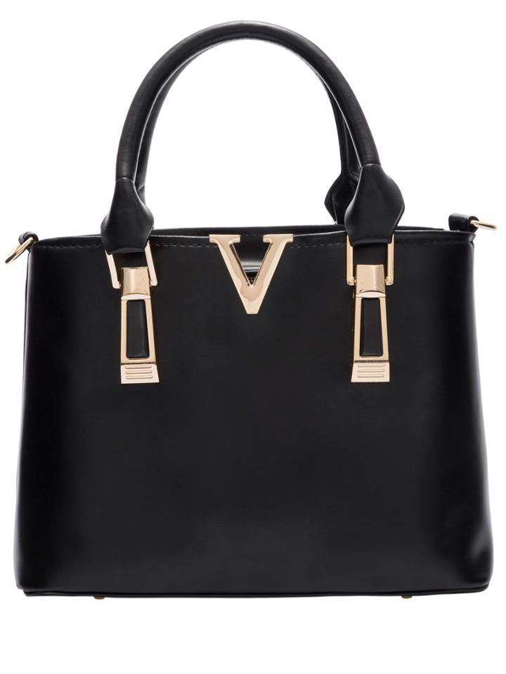 Shein Black Zipper Metallic Embellished Pu Tote Bags