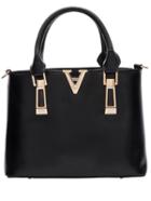 Shein Black Zipper Metallic Embellished Pu Tote Bags