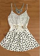 Rosewe White Lace Stitching Polka Dot Print Strappy Dress