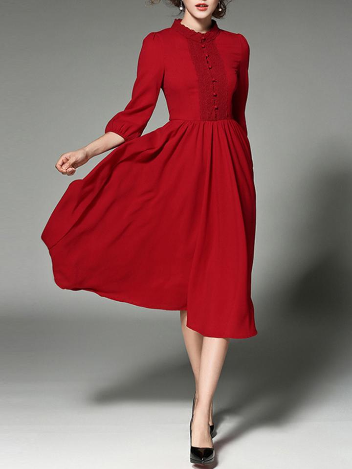 Shein Lace Paneled Button Front Shirt Dress