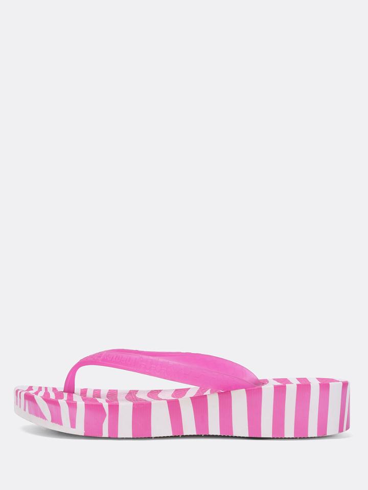 Shein Pink Zebra Print Thin Wedge Flip Flops