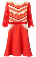 Shein Red Half Sleeve Lace Flouncing Dress