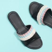 Shein Glitter Fringe Trim Flat Sandals