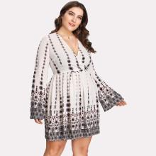 Shein Plus Geo Print Surplice Wrap Dress