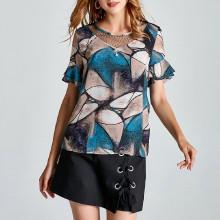 Shein Mesh Insert Geometric Print Top