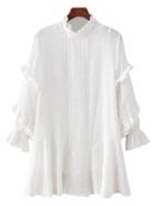 Shein White Ruffle Neck Crochet Lantern Sleeve Dress