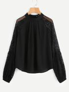 Shein Lace Sleeve Boxed Pleated Top