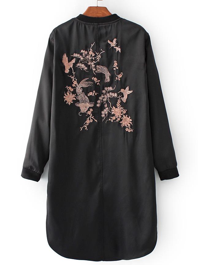 Shein Black Embroidered Back Slit Side Jacket