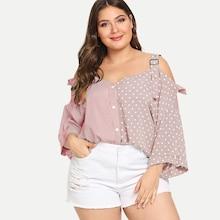 Shein Plus Cold Shoulder Polka Dot Blouses